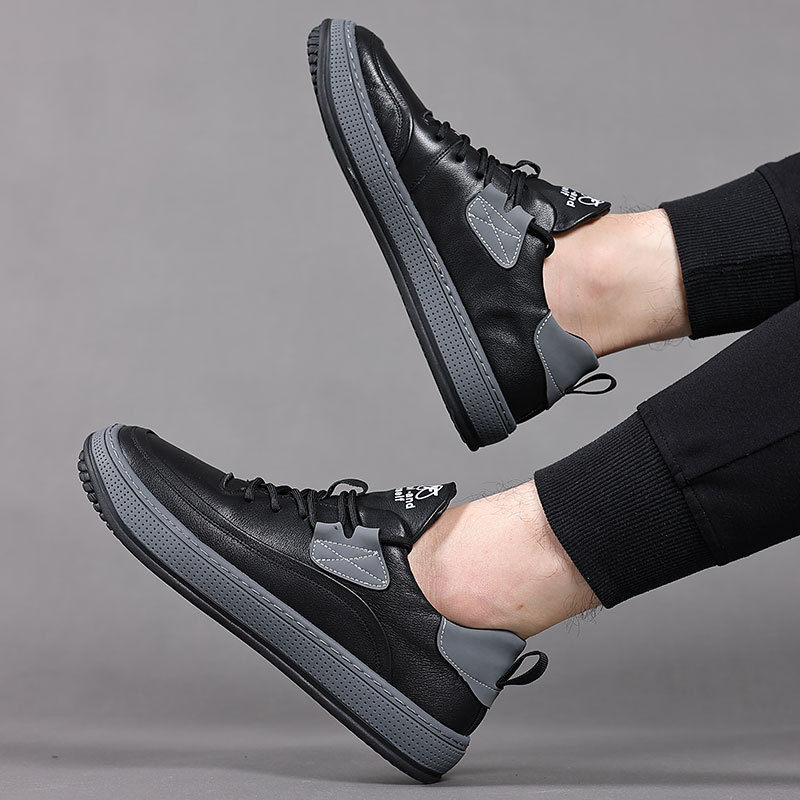 Men's Leather Sneakers Top-Grain Cowhide Trendy Casual Shoes